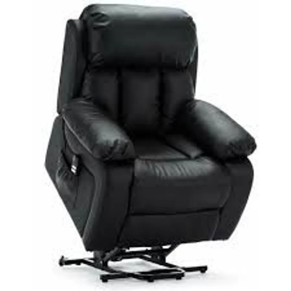 BOXED DESIGNER DUAL RISE LEATHER RECLINER CHAIR IN BLACK (2 BOXES)