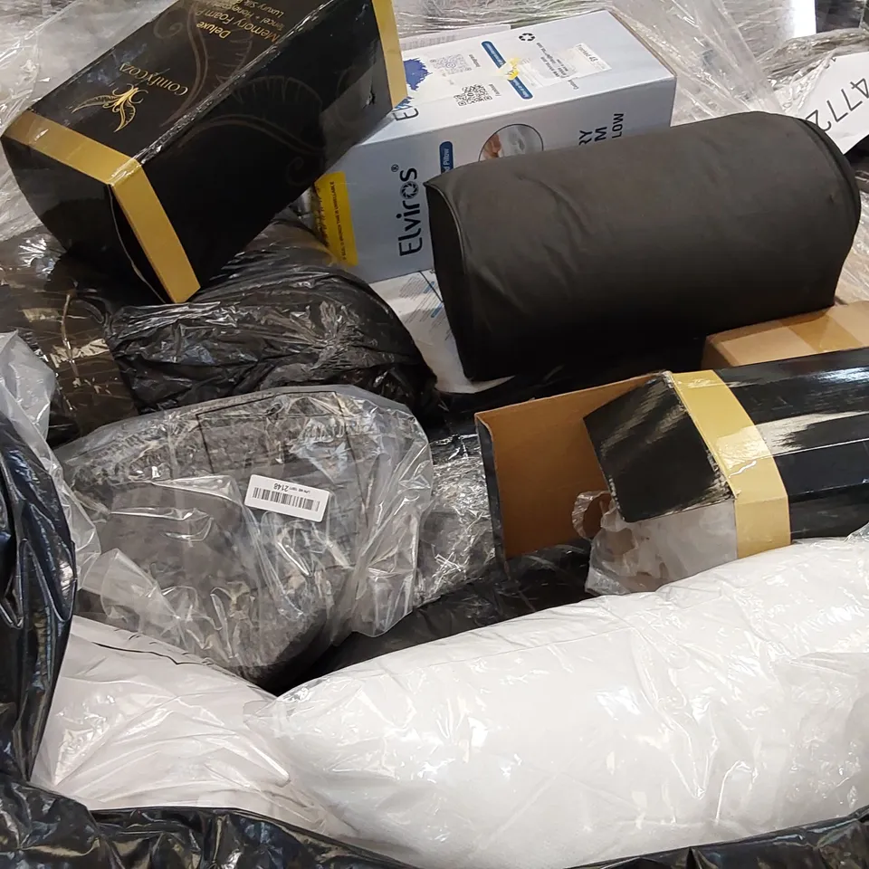 PALLET OF ASSORTED BEDROOM AND COMFORT BASED PRODUCTS TO INCLUDE; PILLOWS, SUPPORT SEAT CUSHIONS AND SIMILARLY RELATED GOODS