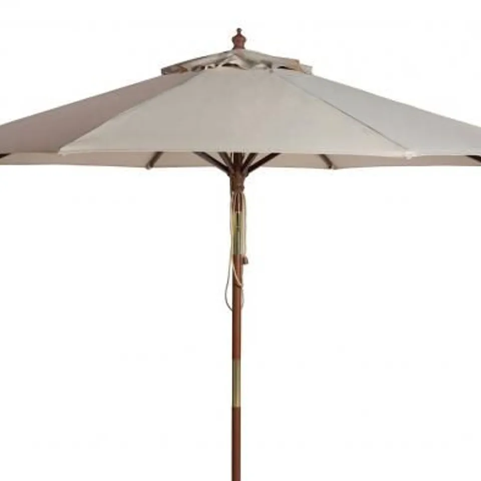 BOXED SAFAVIEH CANNES 9FT WOODEN OUTDOOR UMBRELLA