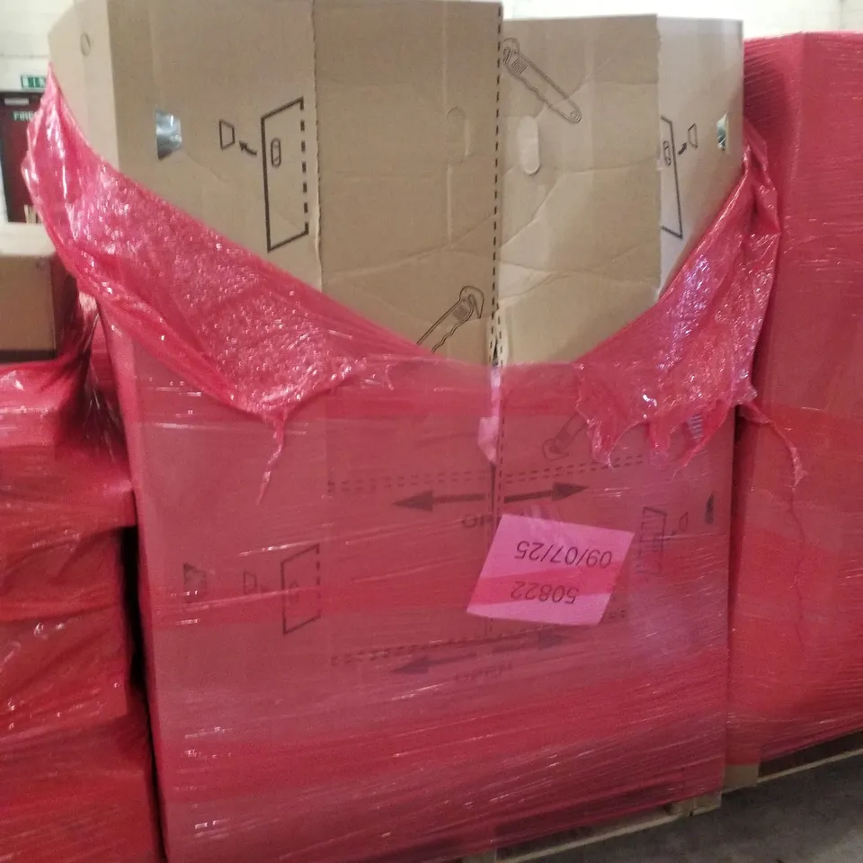 PALLET CONTAINING ASSORTED PRODUCTS INCLUDING BED RAIL, LED/LCD MONITOR, PREMIUM CARPET GRIPPER, BEACH POP UP TENT & FRYER BASKETS