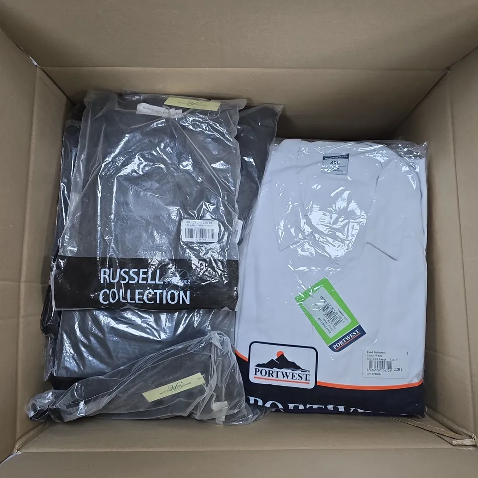 LARGE QUANTITY OF ASSORTED ITEMS TO INCLUDE LADIES CARDIGANS, FOOD BOILERSUITS ALL IN VARIOUS SIZES  - COLLECTION ONLY