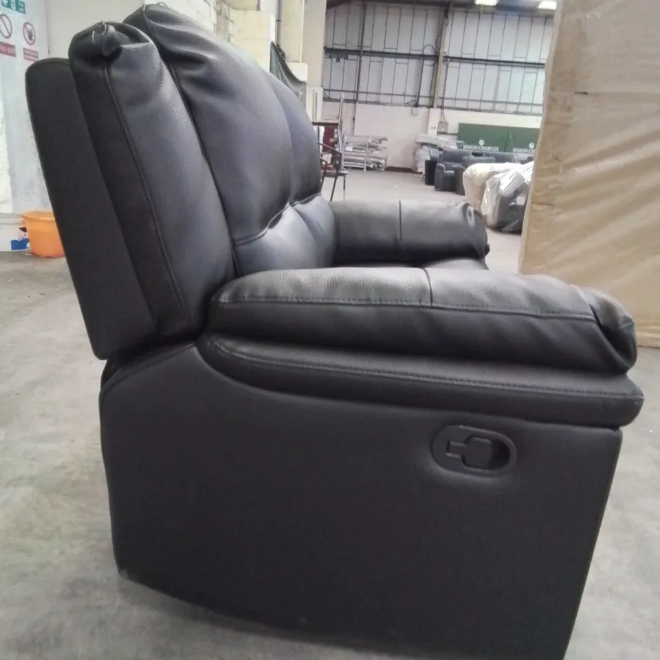 QUALITY DESIGNER 2 SEATER BLACK FAUX LEATHER UPHOLSTERED RECLINER SOFA 