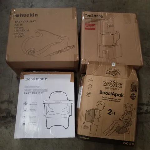 PALLET CONTAINING ASSORTED PRODUCTS INCLUDING MULTIFUNCTIONAL FOOD PROCESSOR, BABY CAR SEAT, MULTIFUNCTIONAL BABY BOOSTER, OFFICE CHAIR & BOOSTAPAK BACKPACK/CAR SEAT