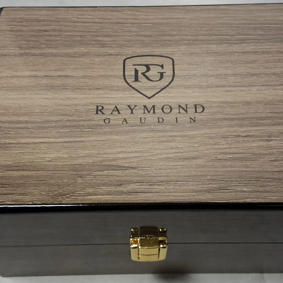 RAYMOND GAUDIN STAINLESS STEEL GREEN FACED WATCH IN GIFTBOX