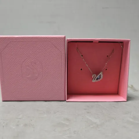 BOXED SWAROVSKI SWAN NECKLACE BLUE RHODIUM PLATED