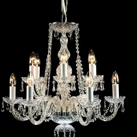 BOXED IMPEX LIGHTING TRADITIONAL CEILING LIGHT MODRA CRYSTAL CHANDELIER 12 LIGHT CLEAR