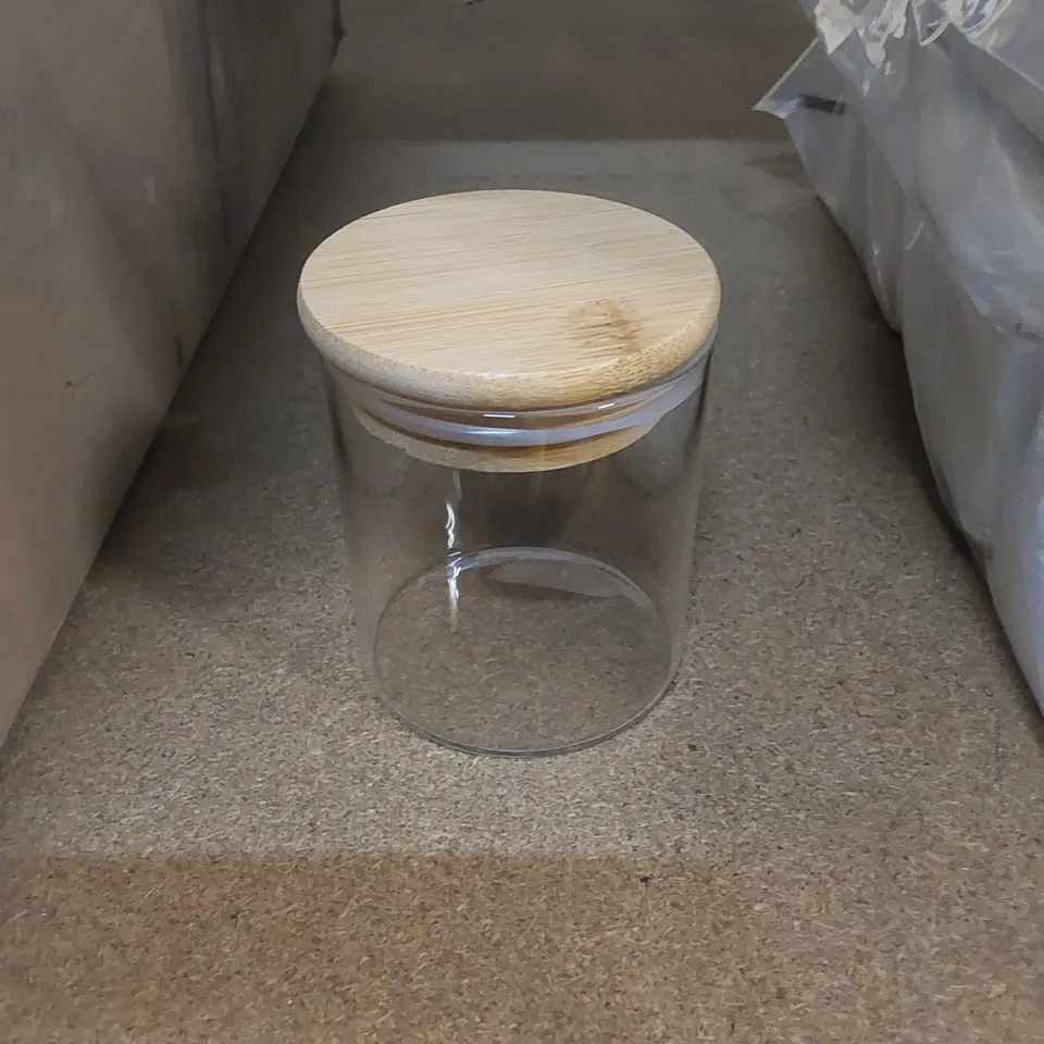 BOX TO CONTAIN APPROX 10 X SMALL GLASS JARS 