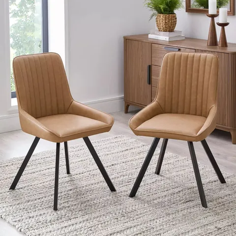 BOXED PAIR OF MARLOW FAUX LEATHER PAIR OF DINING CHAIRS - TAN (1 BOX)