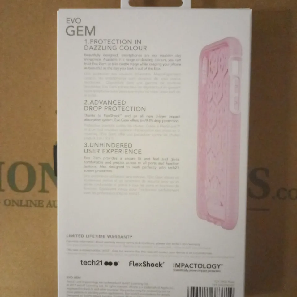 LOT OF APPROXIMATELY 100 BRAND NEW BOXED TECH 21 EVO GEM CASE WITH 9.9FT 3-LAYER DROP PROTECTION FOR IPHONE X T21-5902 ROSE 