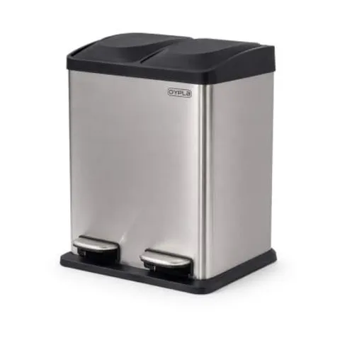 BOXED OYPLA 30L STAINLESS STEEL DOUBLE COMPARTMENT PEDAL KITCHEN WASTE BIN  