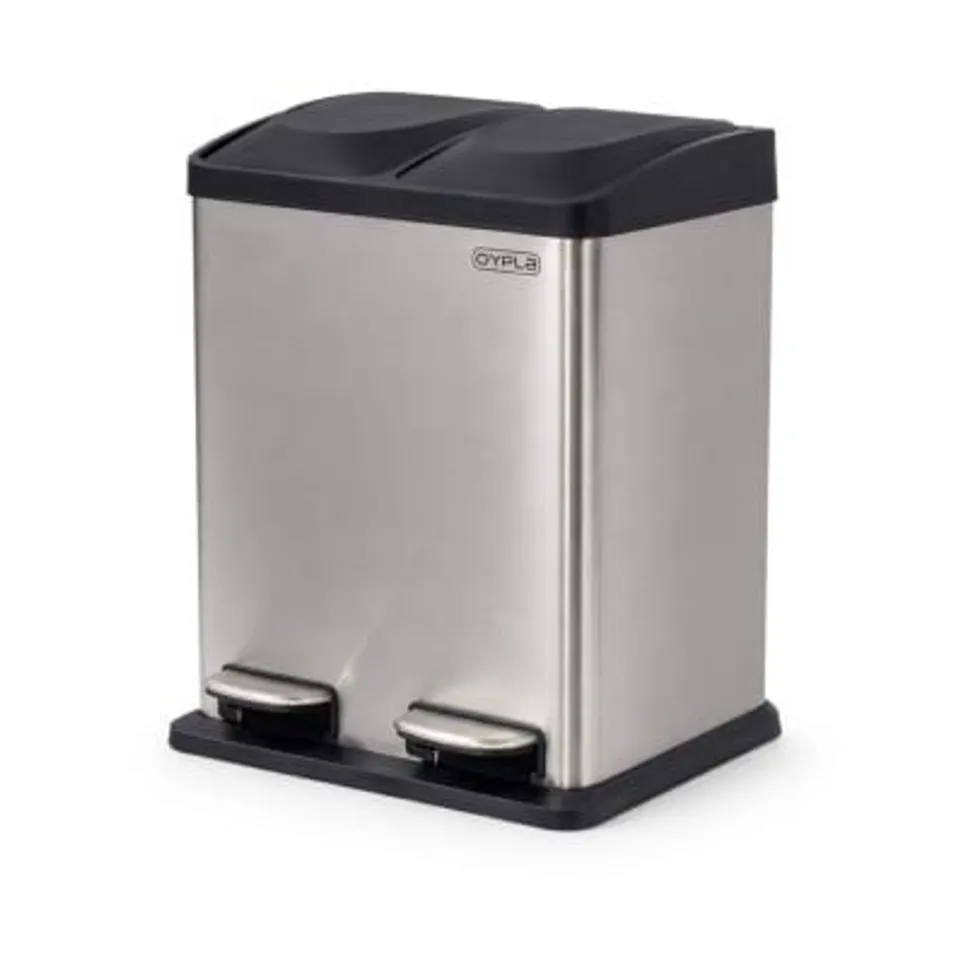 BOXED OYPLA 30L STAINLESS STEEL DOUBLE COMPARTMENT PEDAL KITCHEN WASTE BIN