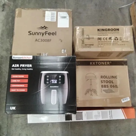 PALLET OF ASSORTED ITEMS INCLUDING KKTONER ROLLING STOOL, RETRACTABLE SAFETY GATE, BONSEN KITCHEN AIR FRYER, KINGROON 3D PRINTER, INSTANT POT MULTI-COOKER AIR FRYER