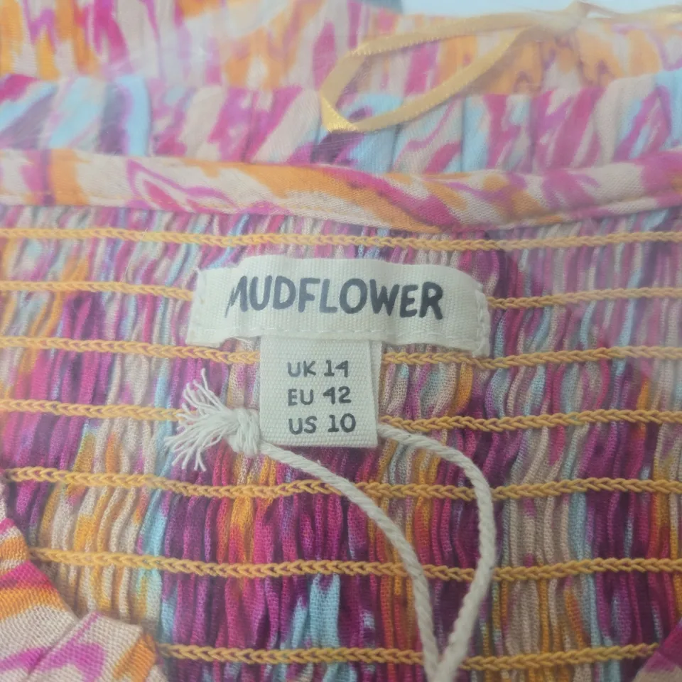 MUDFLOWER WOMEN'S MULTICOLOUR SMOCKED TOP – UK 14 (EU 42) US 10