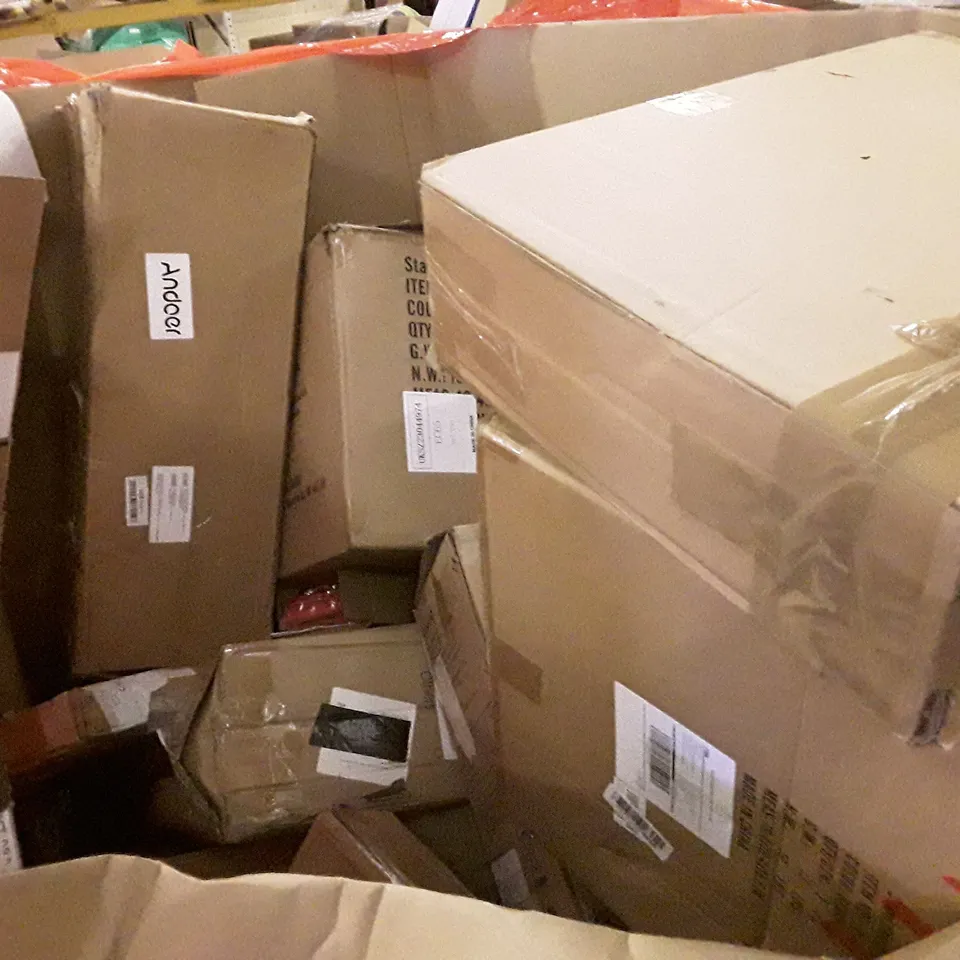 PALLET OF ASSORTED PRODUCTS INCLUDING LED CEILING LIGHT, LED LAMP, METAL TOWEL RACK, AUDIO TURNTABLE, CEILING FAN WITH LIGHT, COMPUTER WORKSTATION 