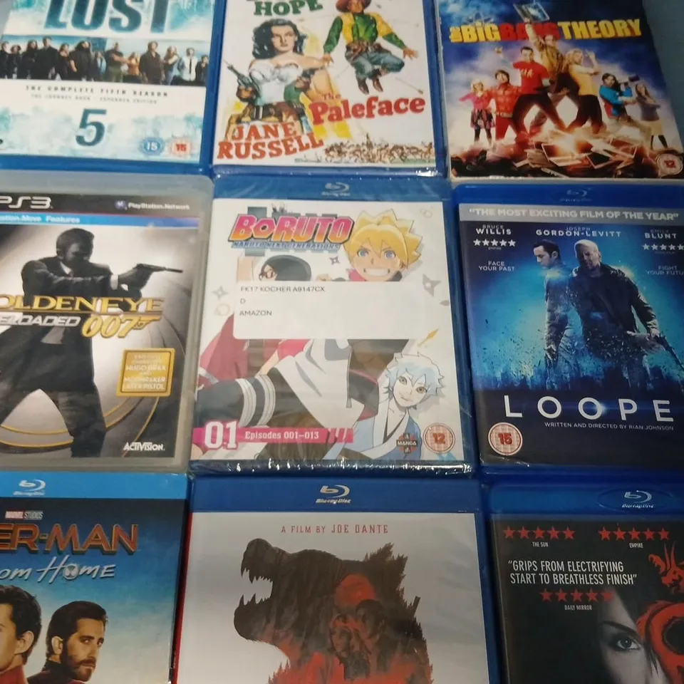 BLU-RAY COLLECTION: LOST SEASON 5; THE PALEFACE; THE BIG BANG THEORY (COMPLETE FIFTH SEASON); GOLDENEYE 007(PS3); BORUTO; LOOPER; SPIDER-MAN: FAR FROM HOME; THE HOWLING; THE GIRL WITH THE DRAGON TATTO