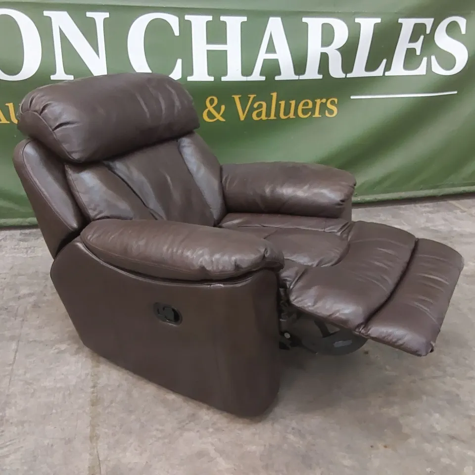 QUALITY DESIGNER FAUX LEATHER MANUAL RECLINER - BROWN