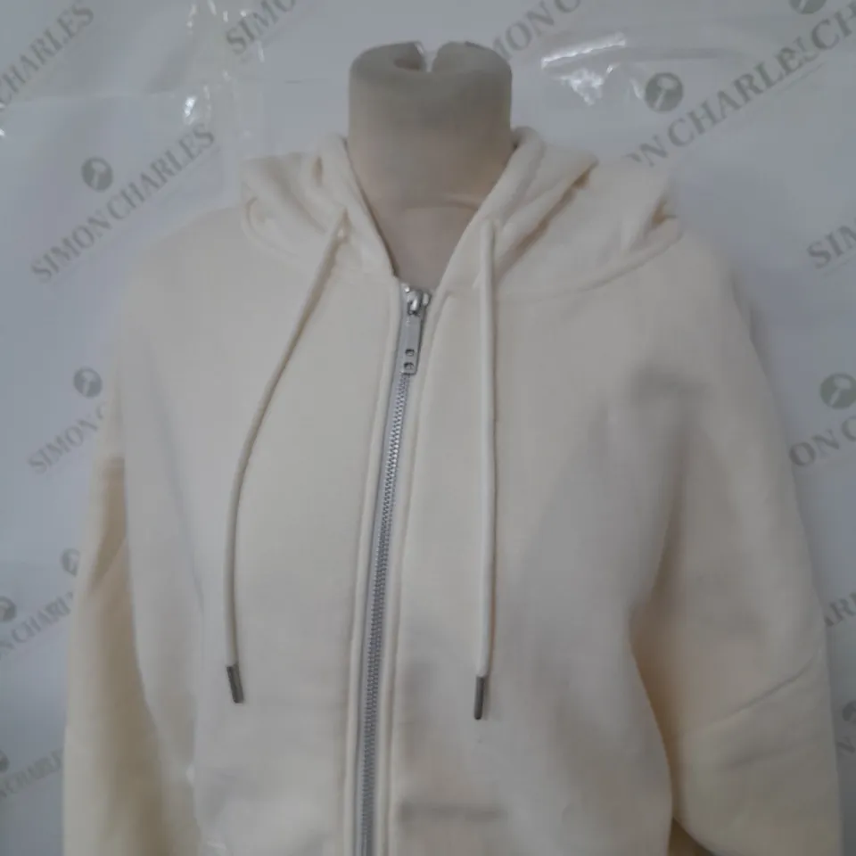 COTTON ON PLUSH CROPPED LONG SLEEVE ZIP THROUGH HOODED JUMPER IN WHISPER WHITE SIZE XL