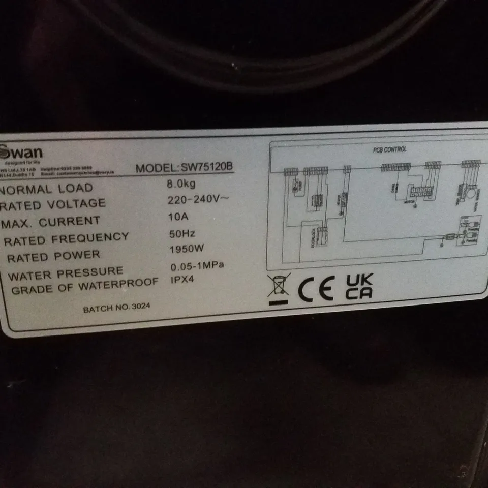 SWAN 8KG FREESTANDING WASHING MACHINE – BLACK (MODEL SW75120B)