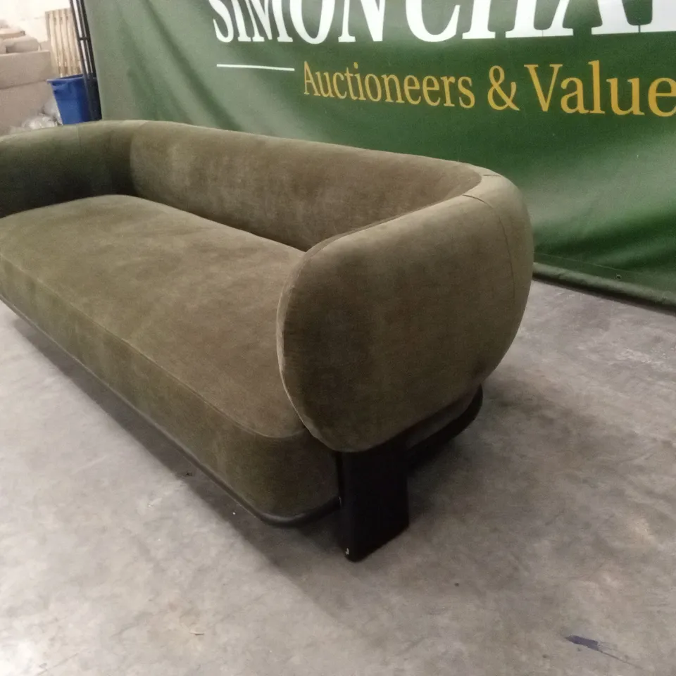 DANETTI FLORENCE OLIVE GREEN CHENILLE WITH DARK WOOD 3 SEATER SOFA RRP £1429