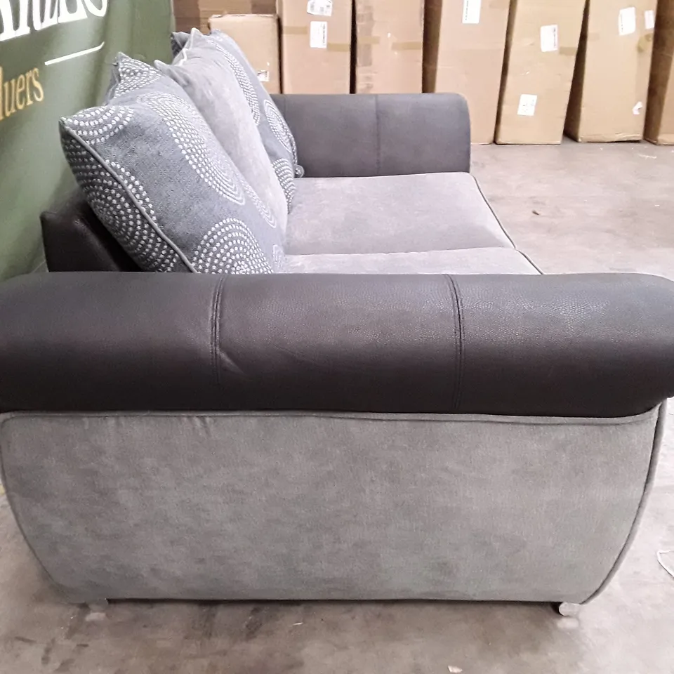 QUALITY DESIGNER DANUBE 2 SEATER SOFA - GREY/BLACK FABRIC