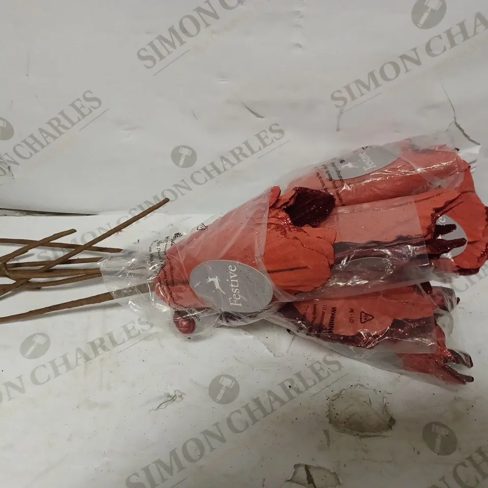 FESTIVE SET OF VELVET MAGNOLIA GLITTER STEMS RED