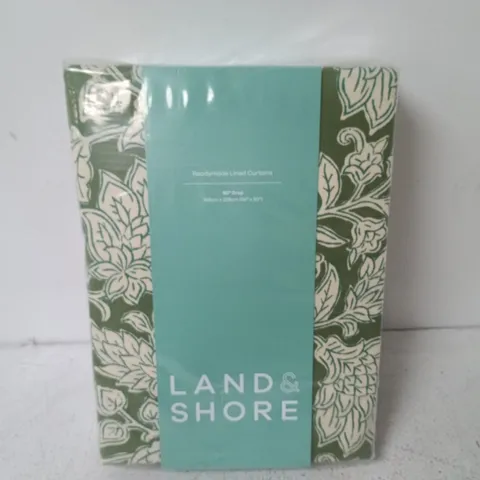 LAND & SHORE READYMADE LINED CURTAINS 90" DROP (168X229CM) GREEN FLORAL