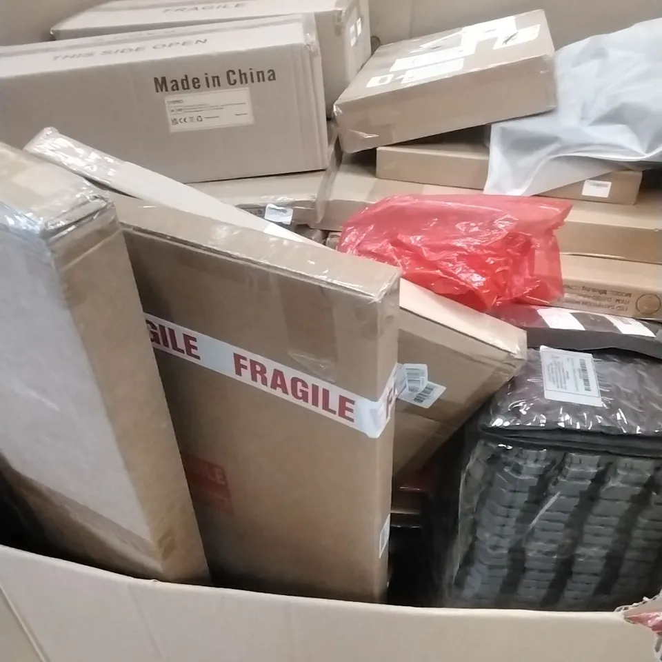 A PALLET CONTAINING ASSORTED HOUSEHOLD GOODS AND PRODUCTS TO INCLUDE;WALL MOUNTED MIRROR, SCOOTER, DART GAME,BOXED FURNITURE ETC