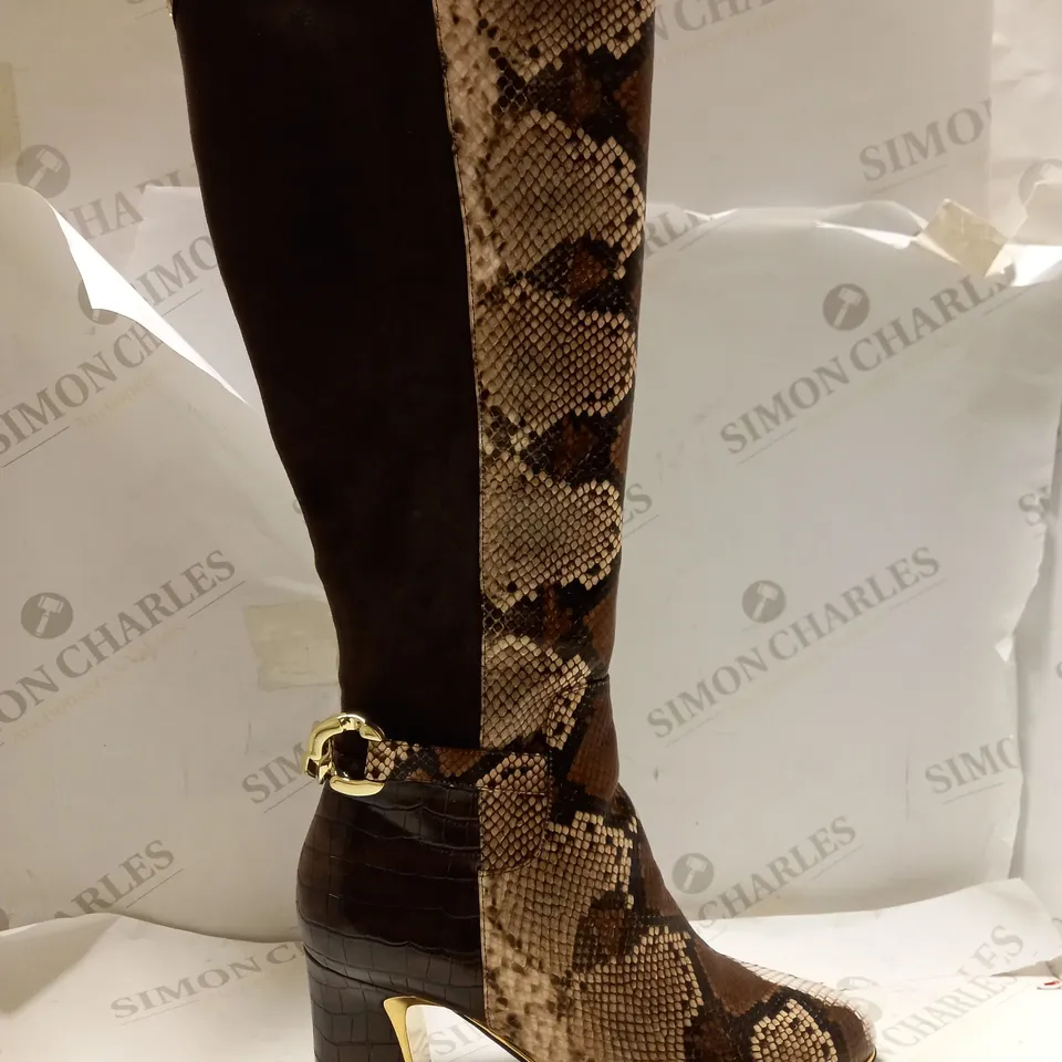 MODA IN PELLE BROWN SNAKE LIZETH KNEE BOOTS - SIZE 8