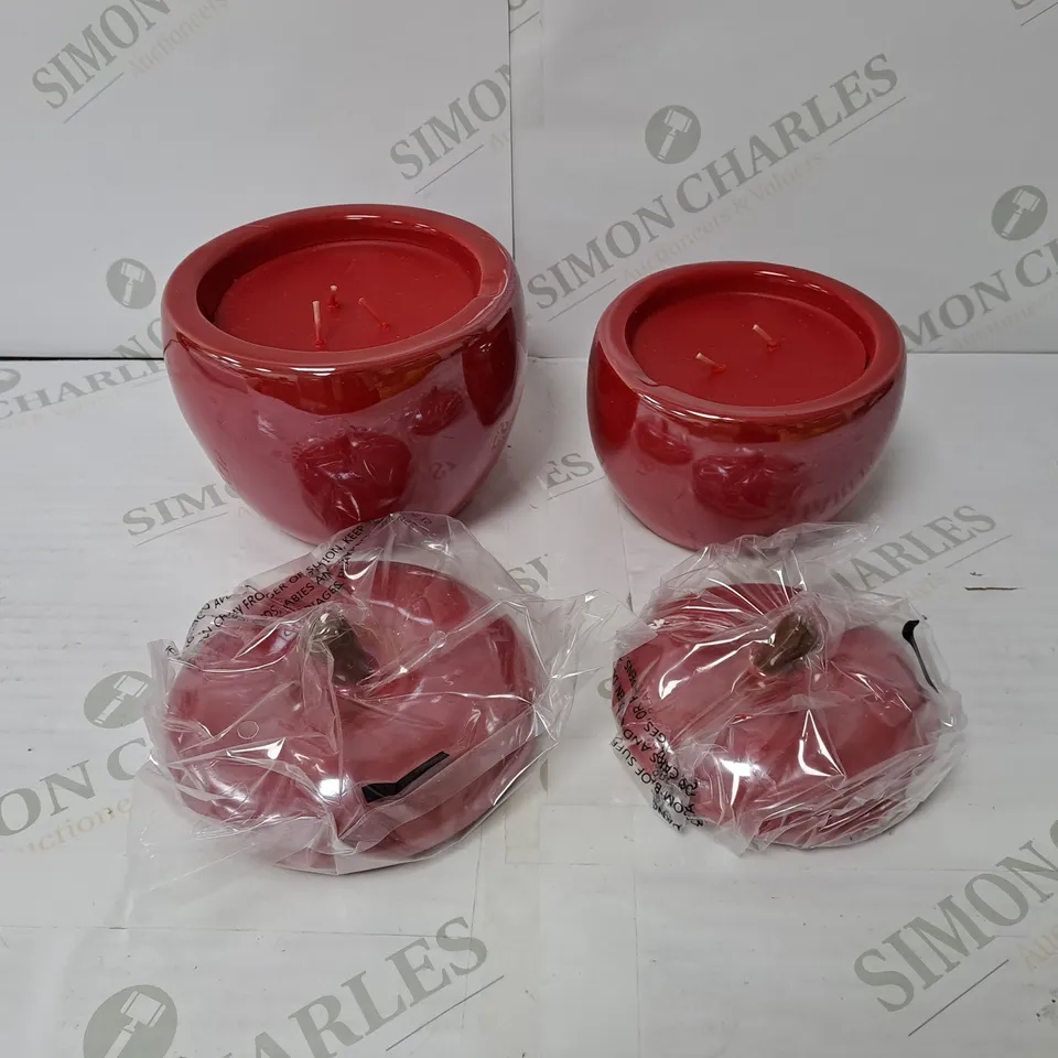 BOXED HOMEWORX BY HARRY SLATKIN & CO. CERAMIC MEDIUM AND LARGE APPLES CANDLES