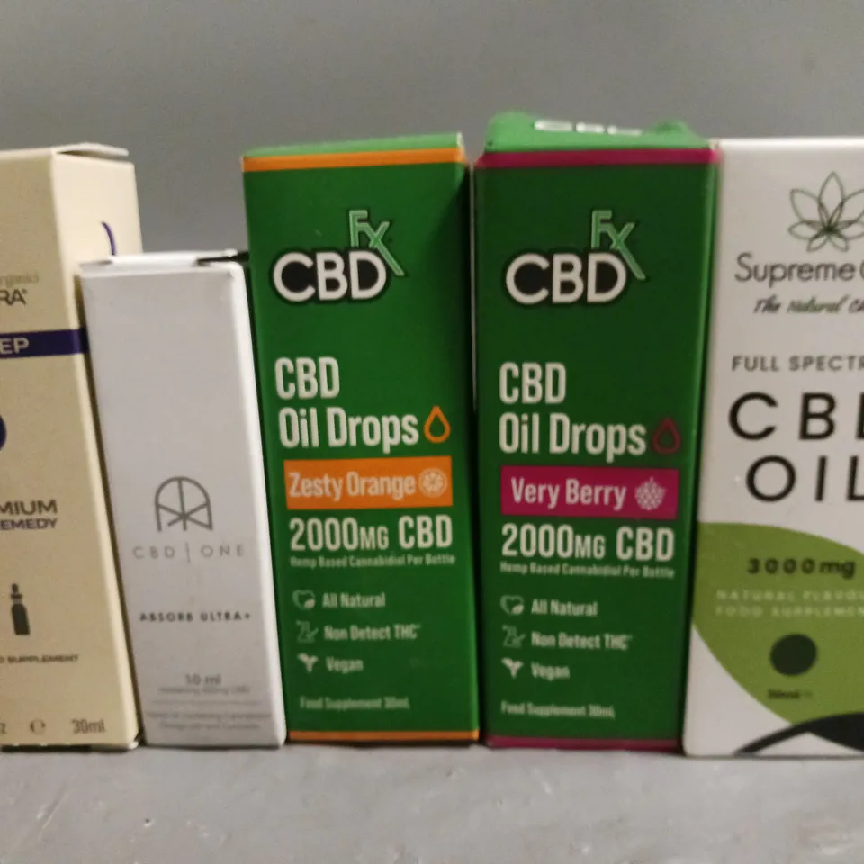 LOT OF 10 ASSORTED CBD OILS AND DROPS IN VARING SIZES AND STRENGHS
