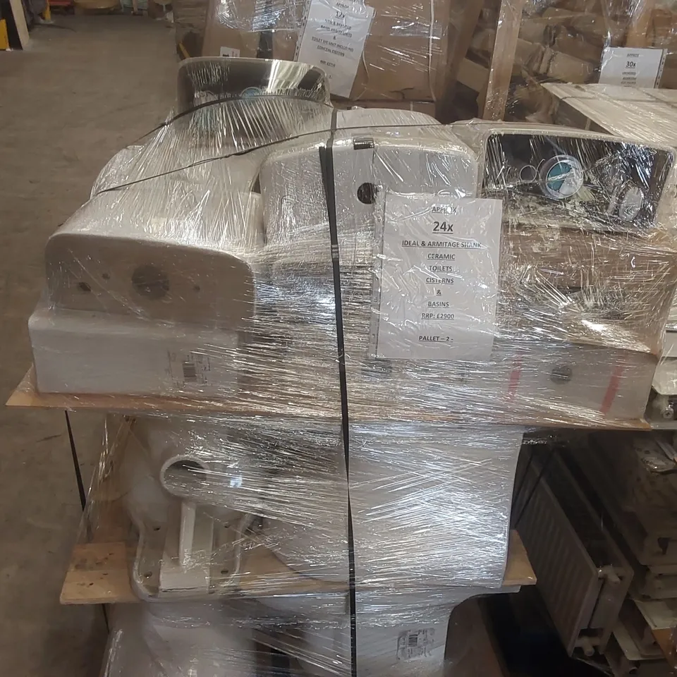 PALLET CONTAINING APPROXIMATELY 24x IDEAL & ARMITAGE SHANK CERAMIC TOILET CISTERNS & BASINS