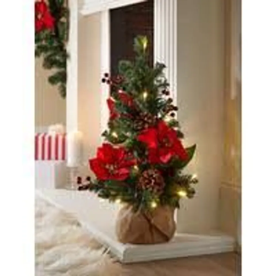 24 INCH POINSETTIA TABLE TOP PRE LIT CHRISTMAS TREE