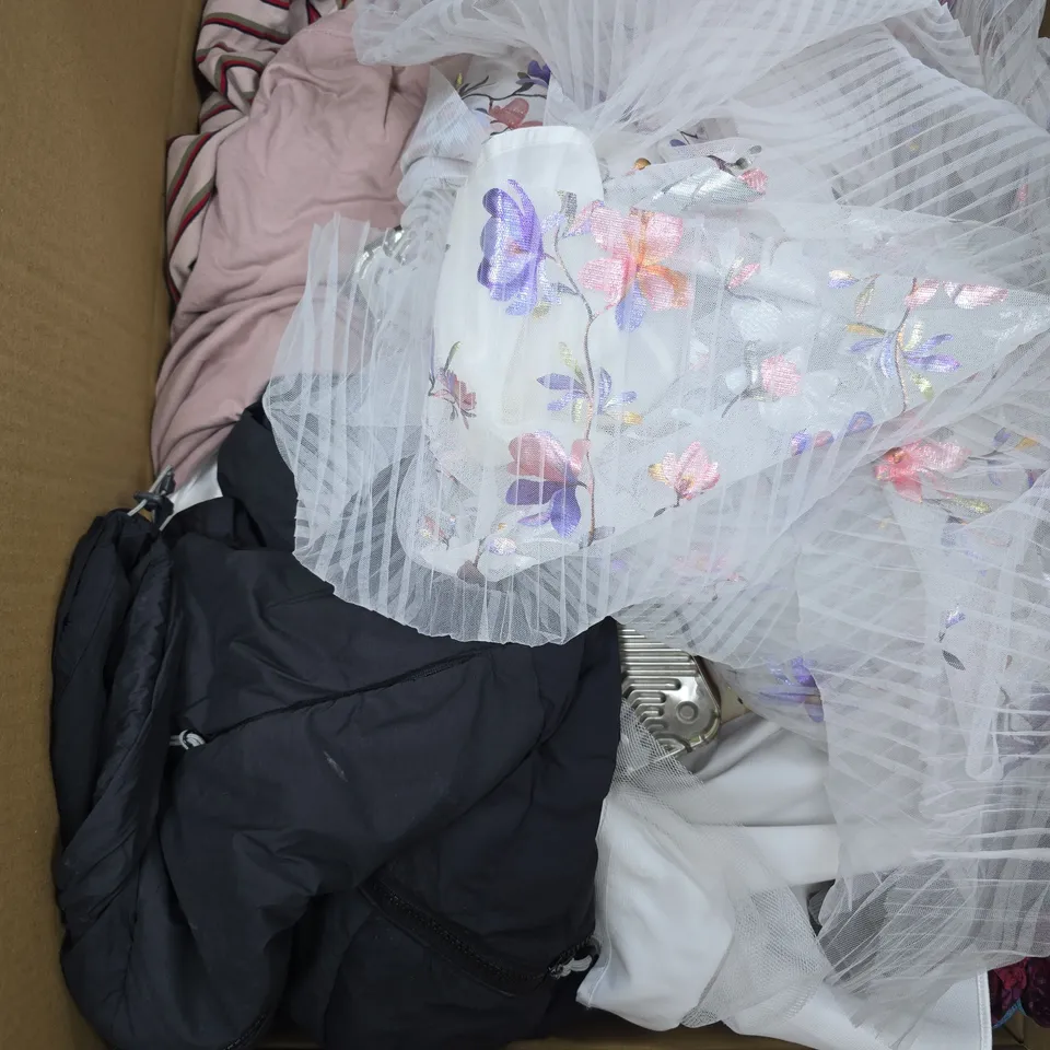 APPROXIMATELY 25 ASSORTED CLOTHING PRODUCTS IN VARIOUS STYLES & SIZES
