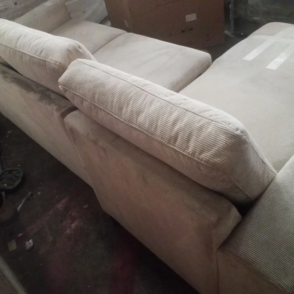 CORDUROY CREAM FABRIC 4 SEATER SOFA WITH RHF CHAISE & PULL OUT SLEEPER