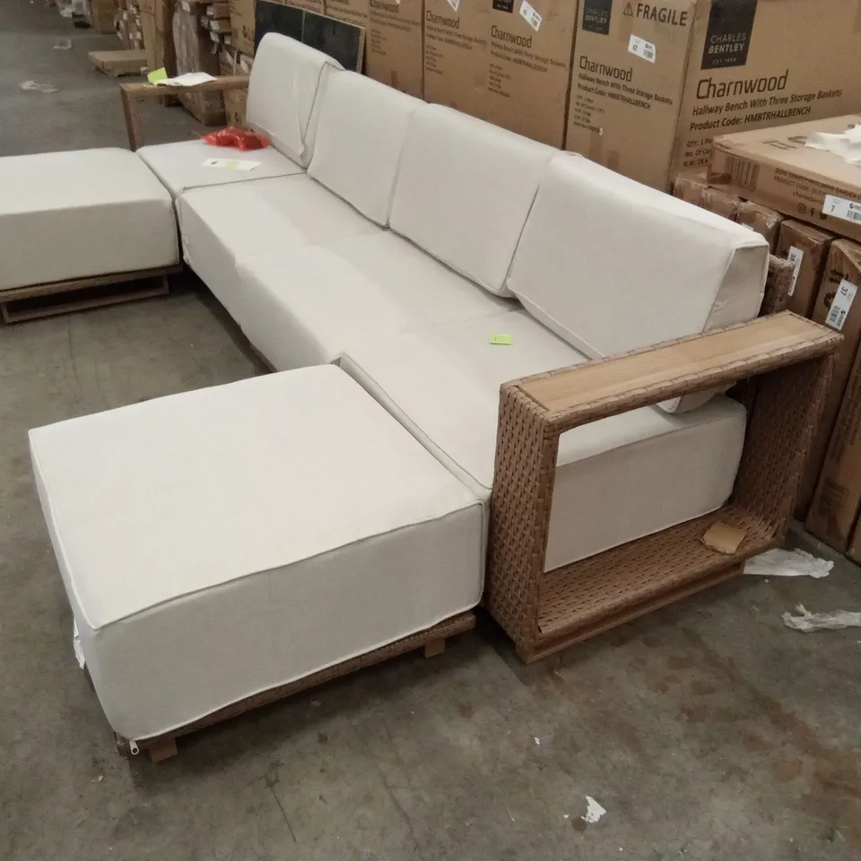 17 STORIES 280.924cm WIDE U-SHAPED WOOD PATIO SECTIONAL SET WITH CUSHIONS RRP £850
