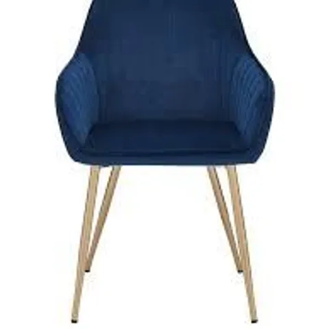 BOXED PAIR OF ALISHA STANDARD BRASS LEGGED DINING CHAIRS - BLUE/BRASS