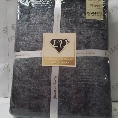 BRAND NEW ED CRUSHED VELVET DOUBLE DUVET COVER SET -SILVER-