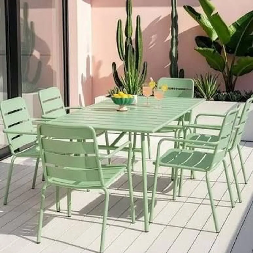 BOXED PALMA 6 SEATER PATIO SET - SOFT GREEN (2 BOXES)