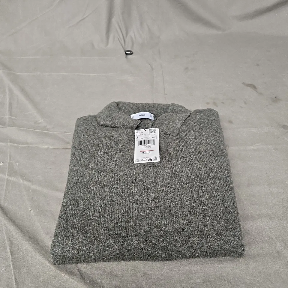 MANGO MEN'S GREY KNIT POLO JUMPER, UK SIZE S