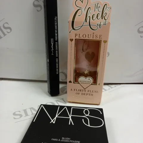 3 ASSORTED ITEMS TO INCLUDE MAC PENCIL NARS BLUSH & PLOUISE LIQUID BRONZER