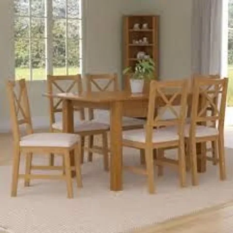 BOXED CIRO 1.8-2.3m EXTENDING DINING TABLE & OAK SET, 6 CROSS BACK CHAIRS (6 BOXES)