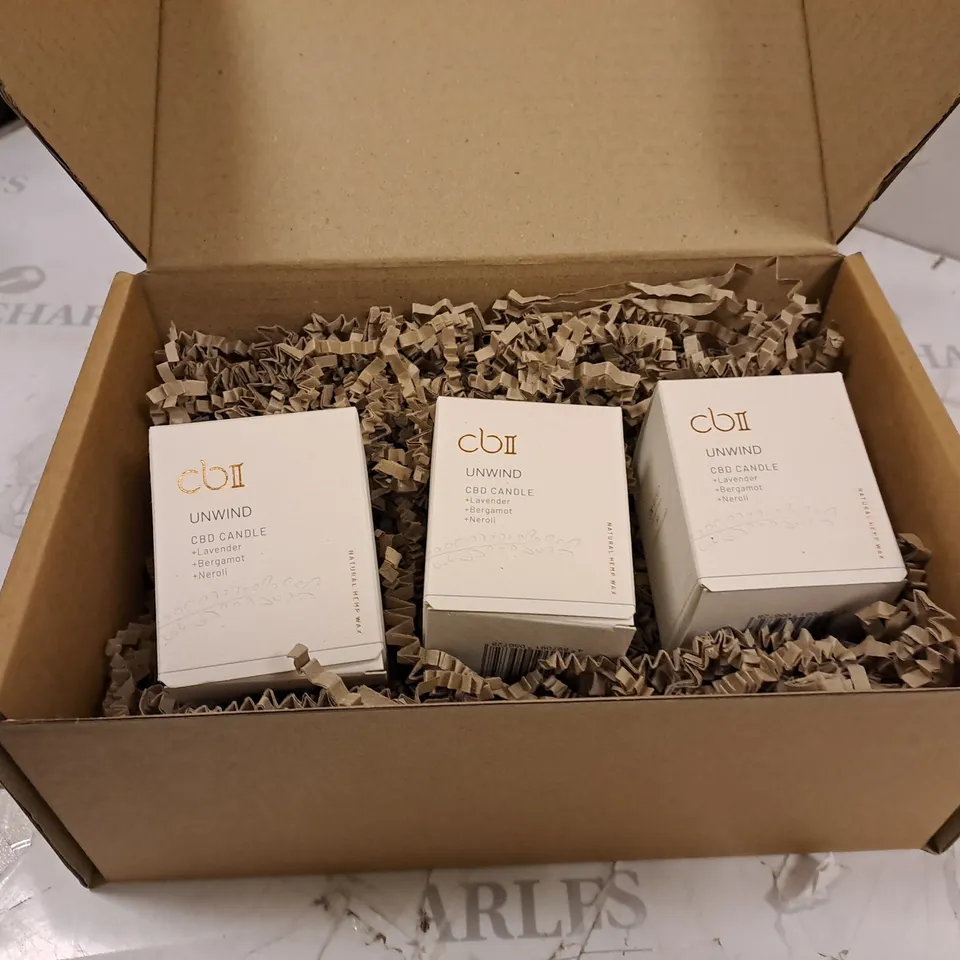 BOXED SET OF 3 CB2 UNWIND CBD CANDLE 