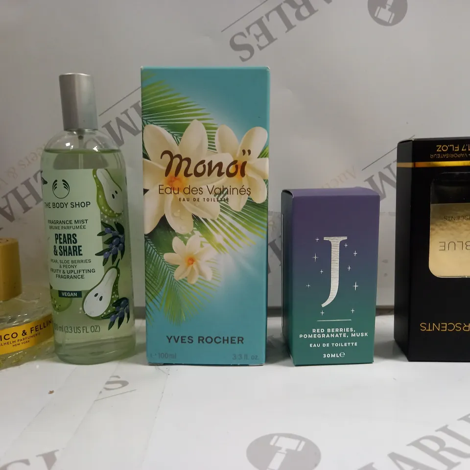 BOX OF APPROXIMATELY 10 ASSORTED FRAGRANCES TO INCLUDE BASILICO & FELLINI, BODY SHOP FREGRANCE MIST, AMOURSCENTS DE BLUE ETC