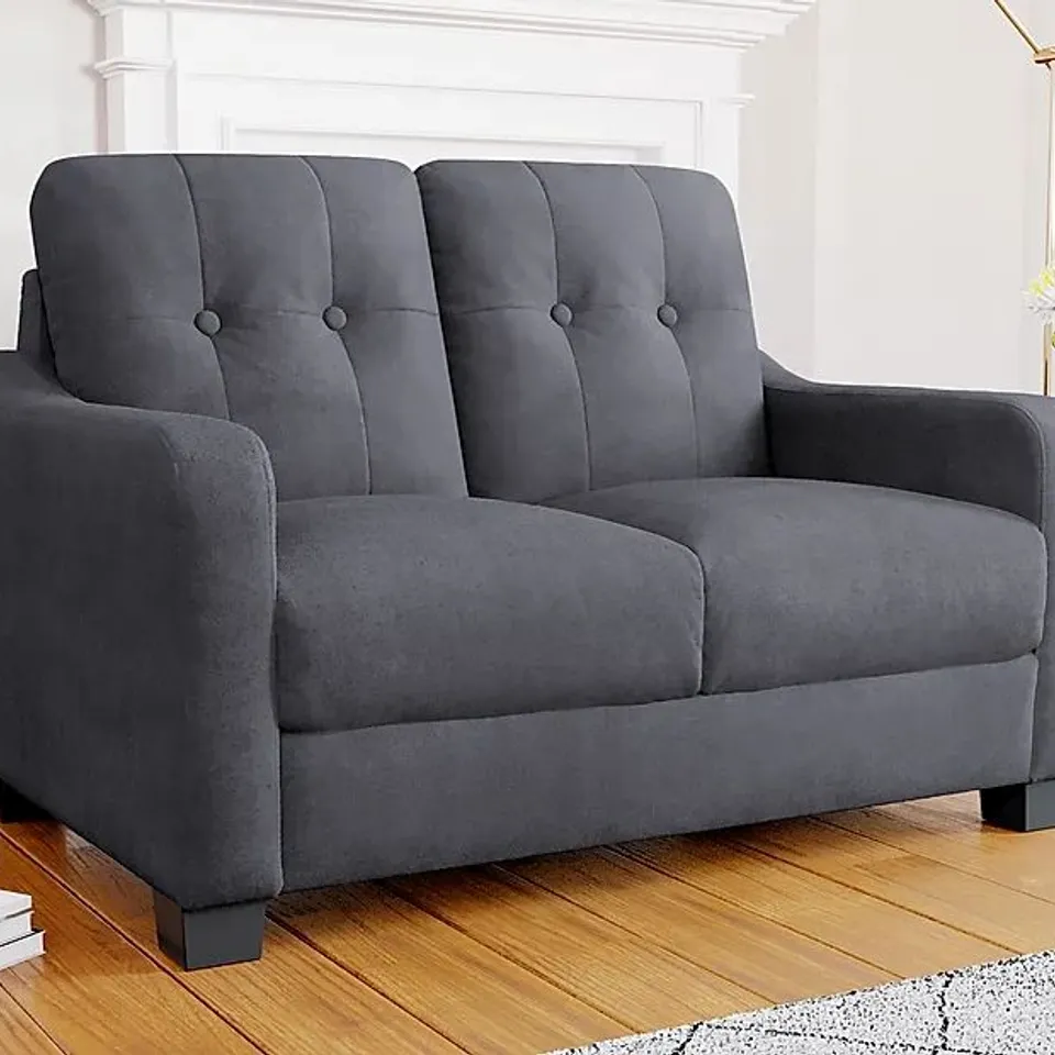 BOXED DESIGNER BELMONT PLUSH SLATE GREY FABRIC TWO SEATER SOFA