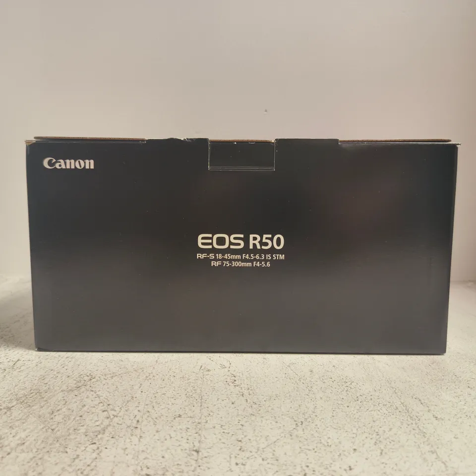 CANON EOS R50 KIT WITH RF-S 18-45MM F/4.5-6.3 IS STM + RF 75-300MM F/4.5-5.6 LENS (BOXED)