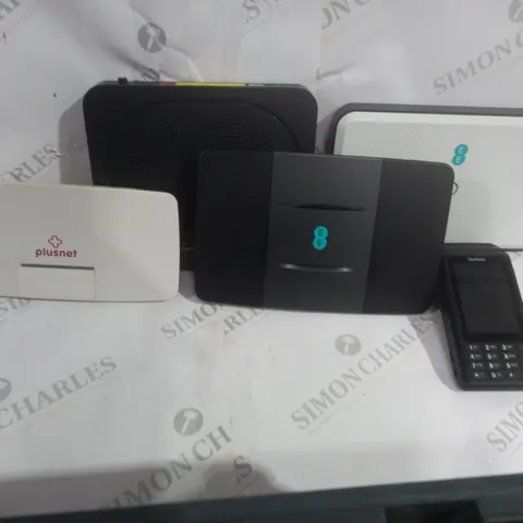 APPROXIMATELY 20 ASSORTED HOME ITEMS INCLUDING EE, PLUS NET WIFI BOXES, VERIPHONE CARD SCANNER,
