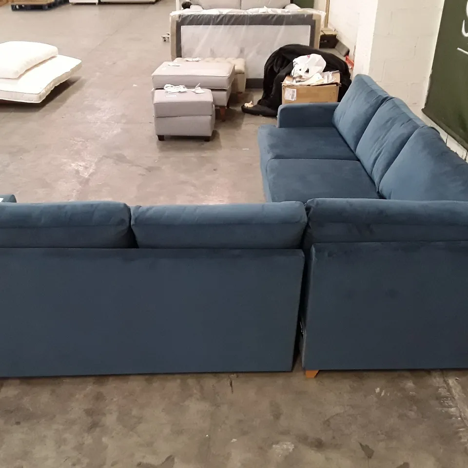 QUALITY DESIGNER FYFIELD 7 SEATER CORNER SOFA - BLUE FABRIC