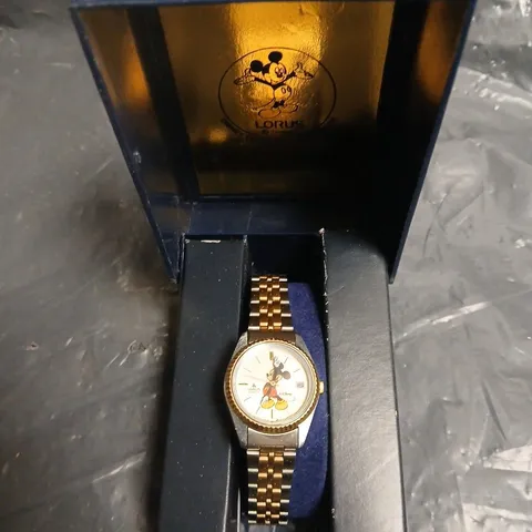 LORUS QUARTZ MICKEY MOUSE WRISTWATCH – TWO-TONE BRACELET, BOXED