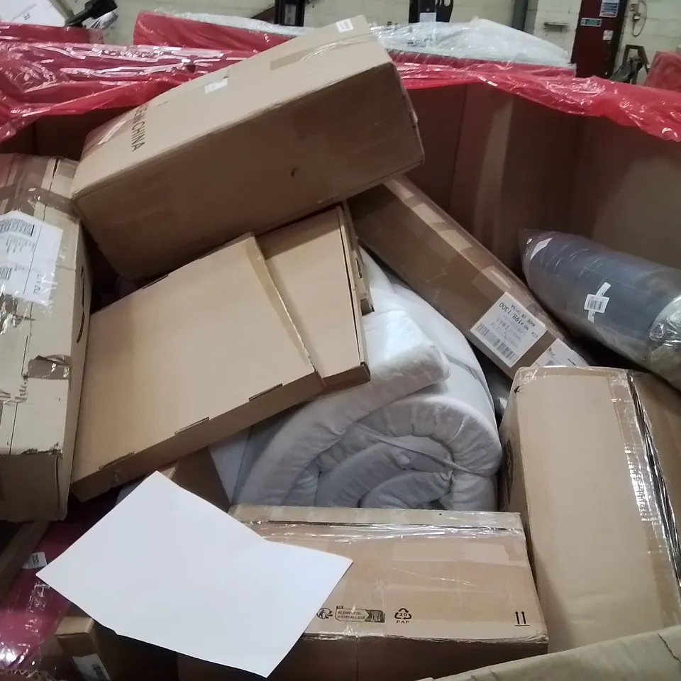 PALLET CONTAINING ASSORTED ITEMS TO INCLUDE: BABY PLAYPENS, FOLDING PLAYMATS, STAINLESS STEEL CAT LITTER BOX, PET BED, MATTRESS TOPPER ECT