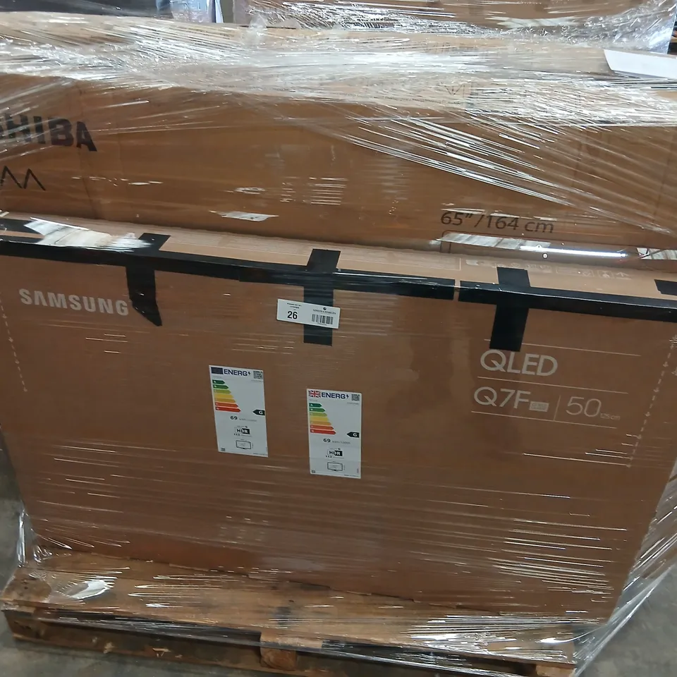 PALLET OF FIVE ASSORTED WAREHOUSE DAMAGED TV'S TO INCLUDE;
